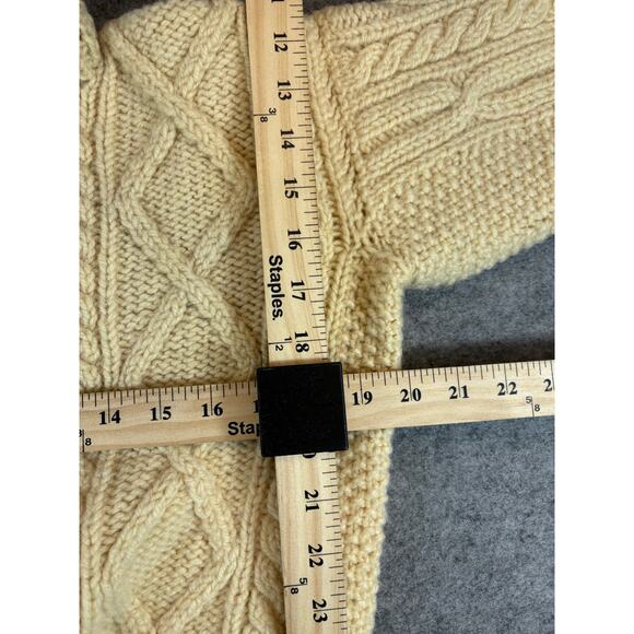 Vintage Aran Style Fisherman Sweater Mens Small Yellow Cable Knit Mock Pullover - Picture 4 of 5
